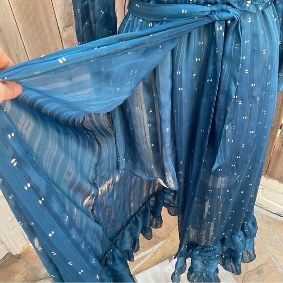 Misa Gabriella Ruffle Midi Dress Holiday Teal Size XS - Picture 13 of 16